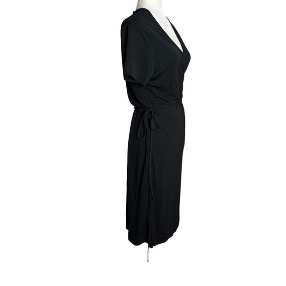 Gap Factory Full Wrap Dress Large Black Short Sleeve Tie Waist Rayon Stretch - Picture 5 of 7